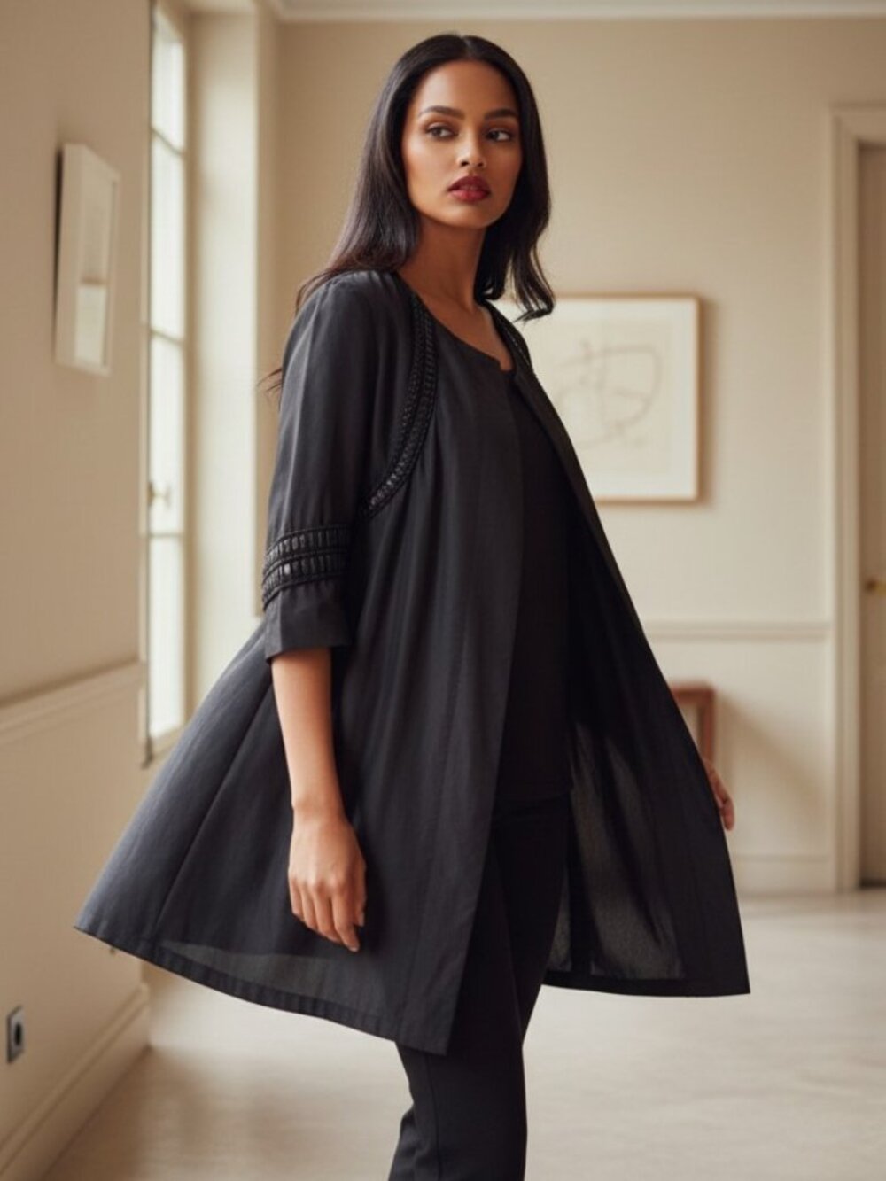 RUE DU MAIL Runway Black Silk Jacket Topper 38 Paris Minimalist Couture Y2K